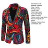 Autumn Men Blazer Fashion Print Turndown Collar Long Sleeve One Button Loose
