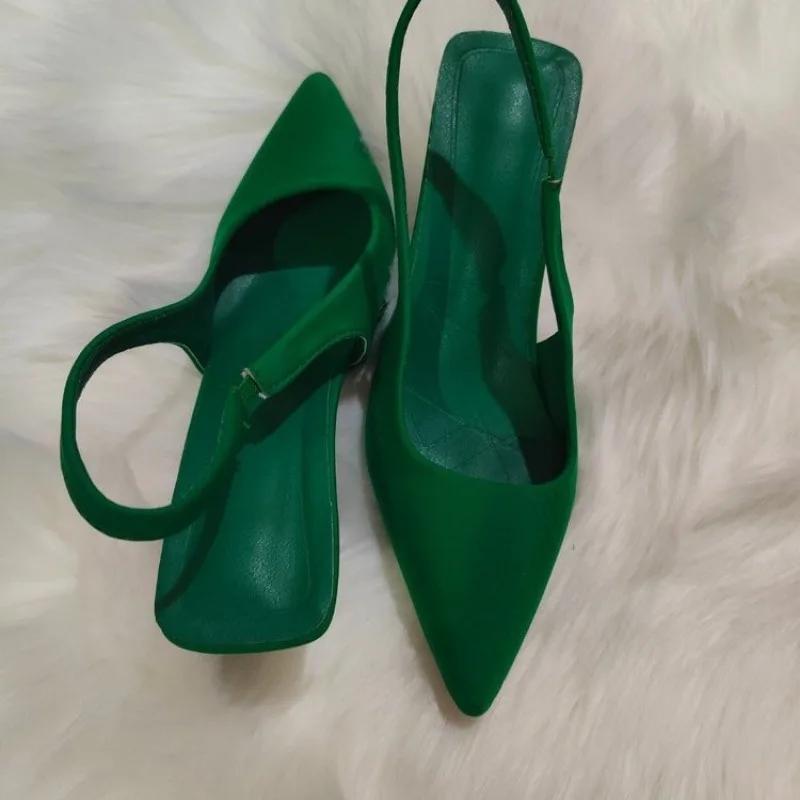 Fashion Temperament Women's Solid Color Sandals Closed Toe Slip-on Thin High Heel Office Career Shoes Sexy Pointed Back Strap Sandalias