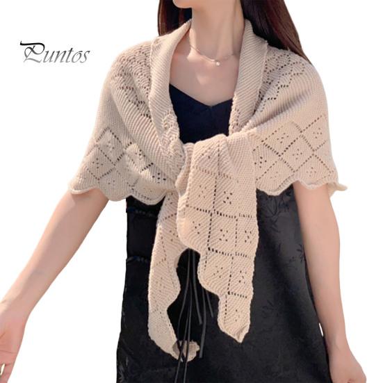 Strickschal für Damen, einfarbig, Fransendesign, leicht, vielseitig, hohl, Schal mit offenem Strickmuster