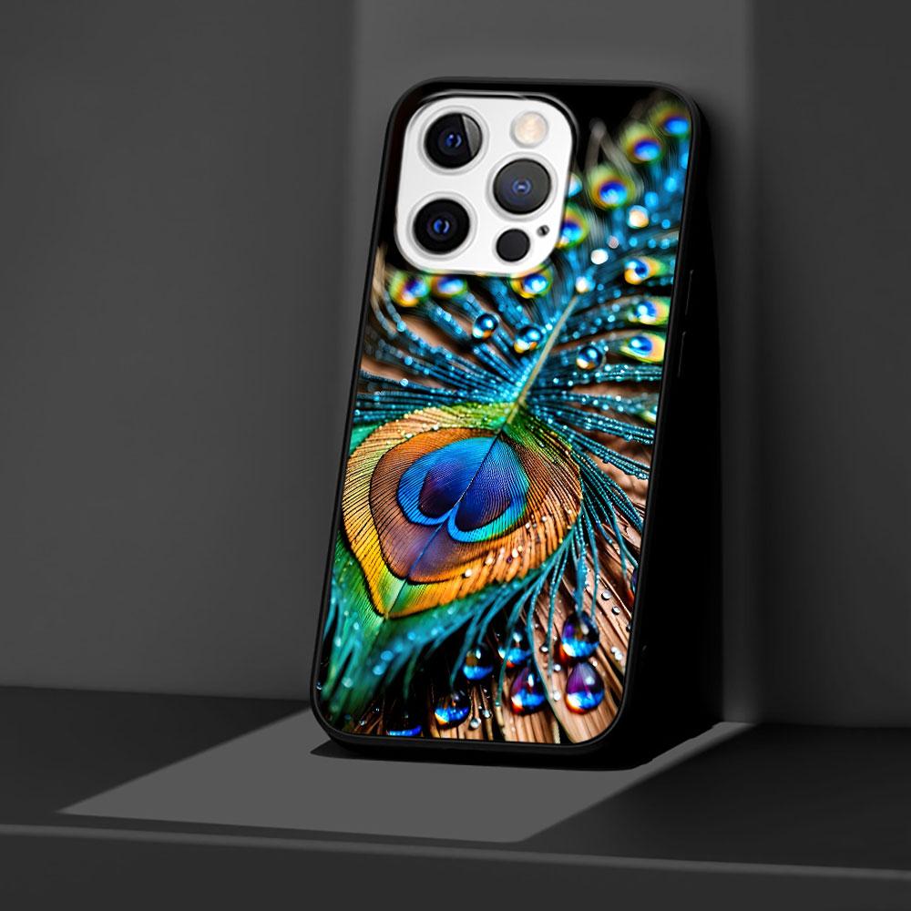 Peacock Feathers Case for Apple iPhone 14 11 7 SE 2020 8 X XS 13 12 Mini XR 15 Pro Max Silicone Black Soft Phone Cover
