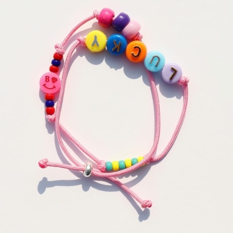 BONBEAU Happy Pop Initial Smile Knot Bracelet Smile Charm Initial Bead Two-Line Knot Bracelet Thread Bracelet