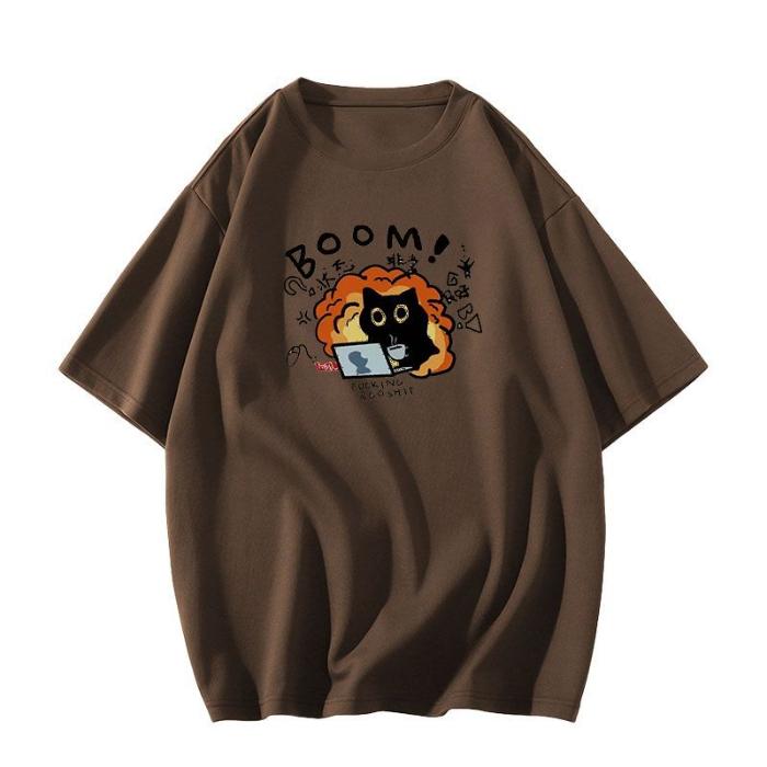 harajuku Round Neck oversize Casual Y2K Tops young girl t shirts summer pure cotton Women funny cartoon Print T-Shirt purple streetwear