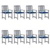 Garden Chairs and Cushions Set of 8 Solid Acacia Wood