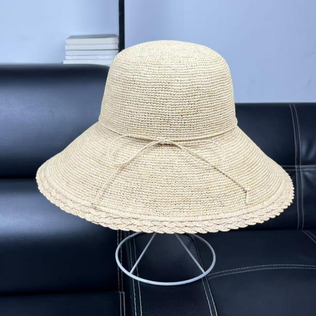 2026 handmade crochet summer eaves lace raffia hat women's UV protection beach sun shade foldable