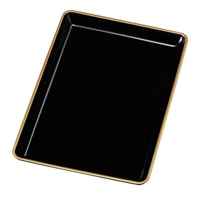 Fujishiro Kogei Stamp TrayBusiness Card Tray (Plain Black with Gold Rim) (Wood, 7 Inches (with Gold Rim)) Made In Japan, Kishu Lacquerware