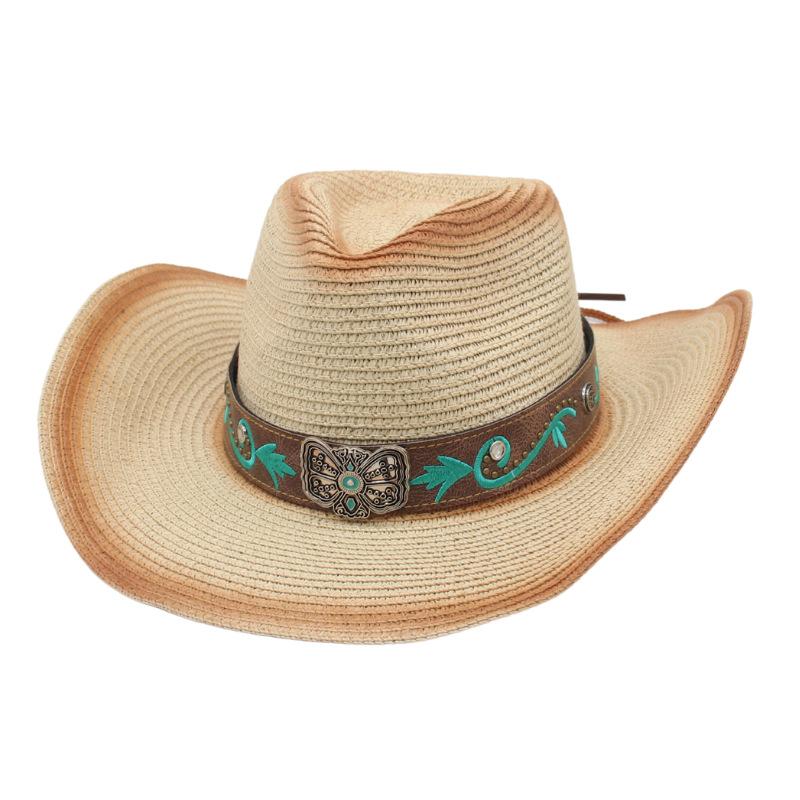 Foreign Trade Export Ethnic Style Butterfly Straw Hat Tibetan Tibetan Western Cowboy Top Hat Beach Sunshade Sun Protection Jazz Hat