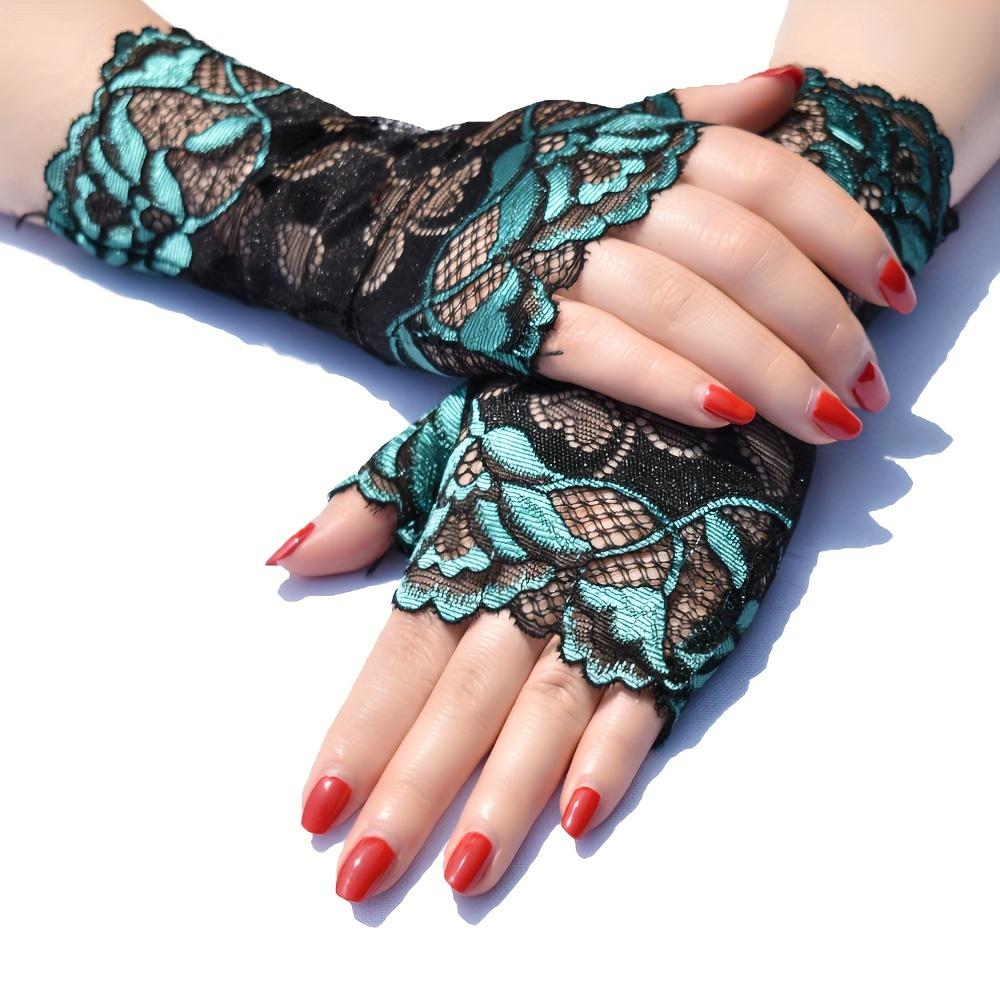 1 Pair Nanatongxue Women's Fashion Lace Half Finger Gloves - Rose Pattern, Elasticity Fit, Sun Protection, Casual Weekend Wear