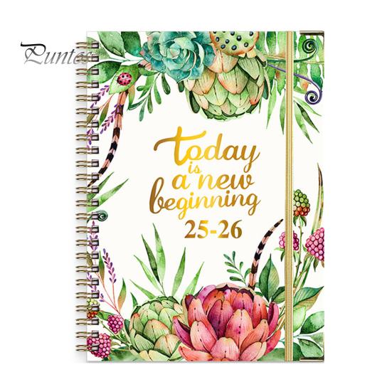 Planer 2025–2026, Juli 2025 – Juni 2026, 12 Monate, Tages-, Wochen- und Monatsplaner, Notizbuch mit Blumendruck und Spiralbindung für Zuhause, Büro und Schule