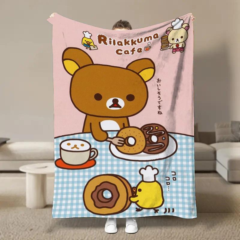 Anime Cute Cartoon R-Rilakkuma Flannel Blanket Fluffy Children and Adults Sofa Plush Bedspread Throw Lunch Blanket for Sofa Bed