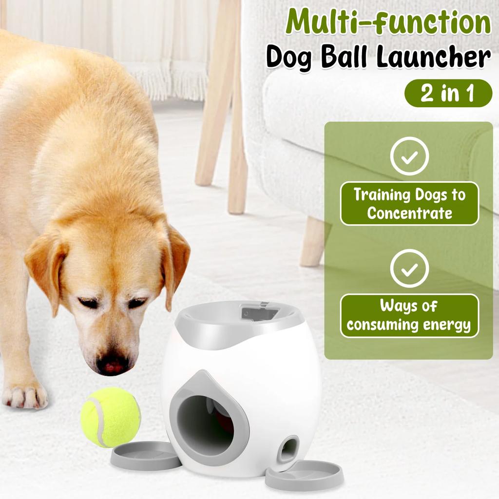 Dog Tennis Ball Launcher Dogs Interactive Puppy Ball Thrower Machine Automatic Treat Dispenser Training Toys for Indoor Outdoor