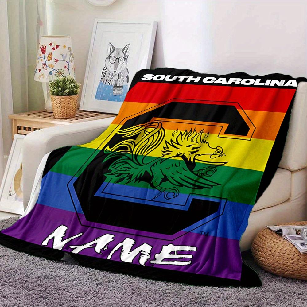 South Carolina Rainbow Flag Four Seasons Blanket Customized With Your Name Lightweight And Warm Perfect Gift For Home Office Camping Sofa Travel Beach