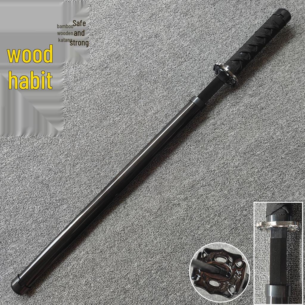 Bamboo & Wood Samurai Training Sword with Scabbard - Tang Horizontal Anime Blade