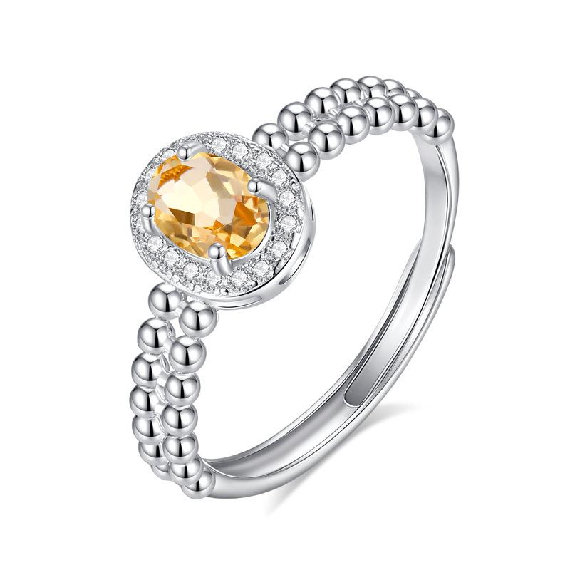 Fashion High Sense Oval Geometric Opening Ring S925 Silver Natural Stone Daily Commuting Simple Light Luxury Ring
