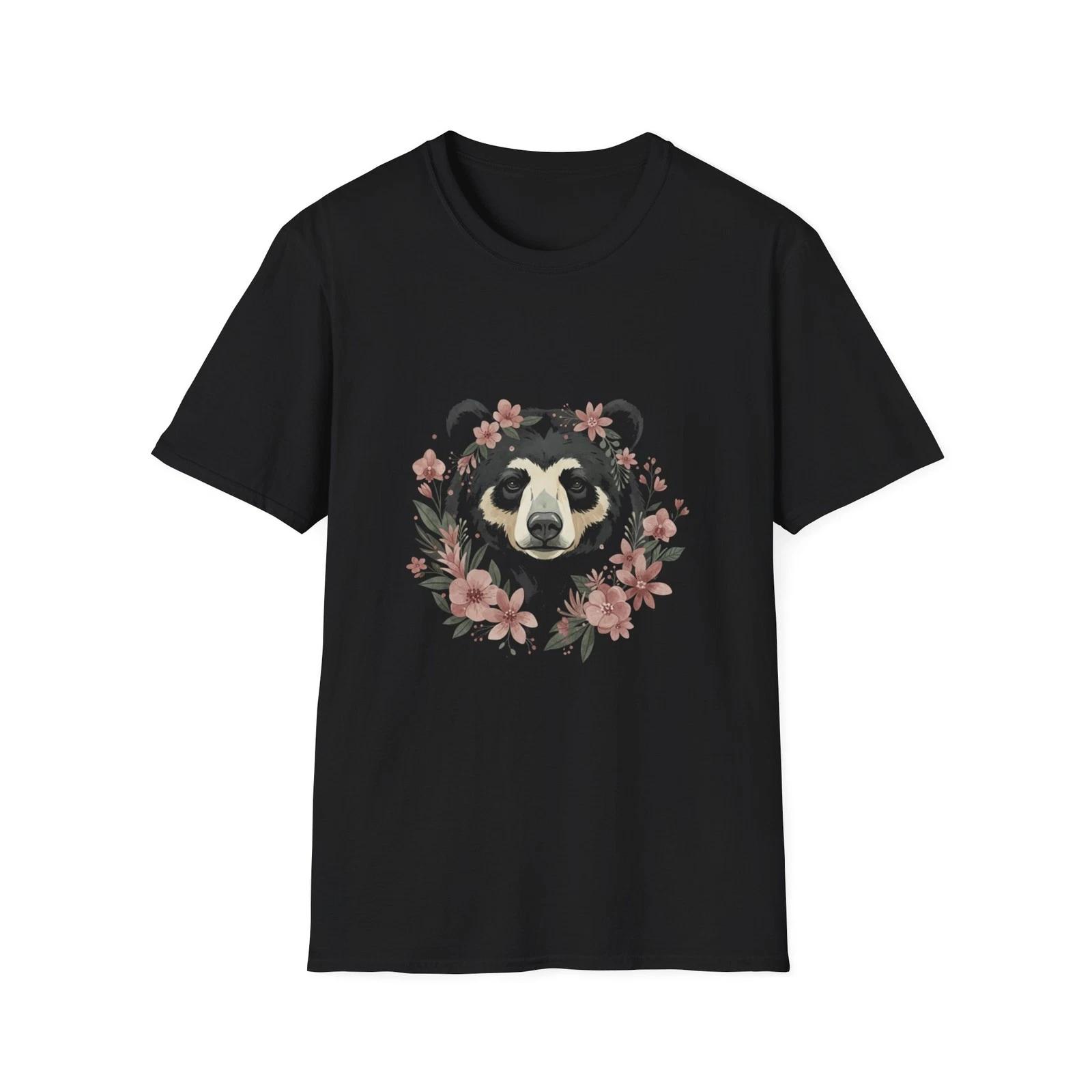 

Bear Floral Watercolor Boho Black Tee Nature Aesthetic T-Shirt M