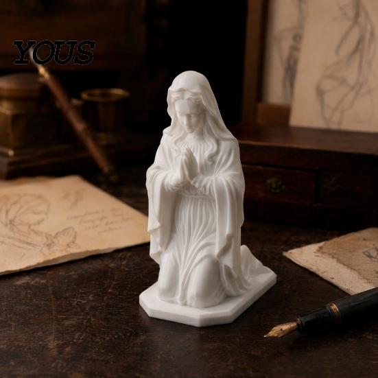 Durable 3D Printed Figure Western Realistic Ornament, Compact Sculpture, Matte White Hexagonal Base Ornament PLA Statue, Stable Decorative Religious