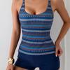 Tankini Split Swimsuit Women's Stripe Conservative Belly Print Women