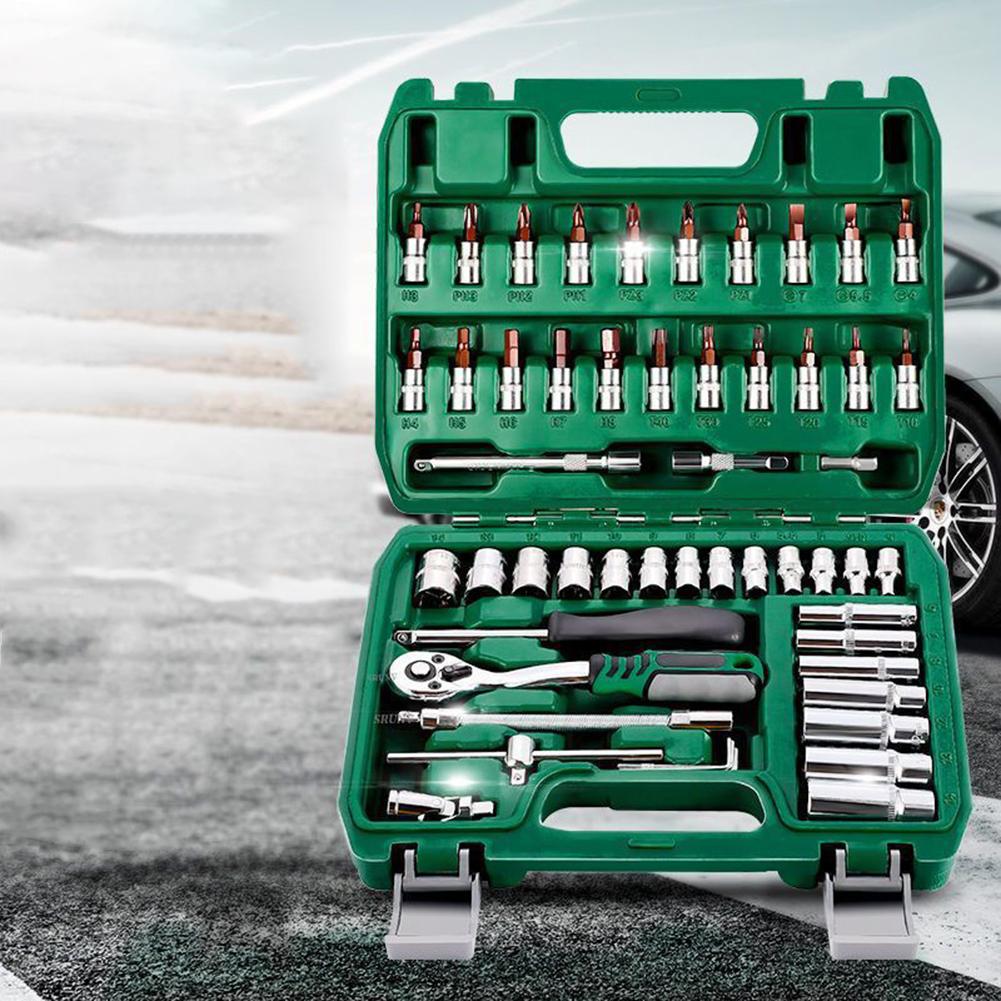 53pcs 1/4 Inch Drive Socket Wrench Set 72-Tooth Reversible Ratchet Wrench 4-14mm Socket With Extension Bars For Auto Repairs