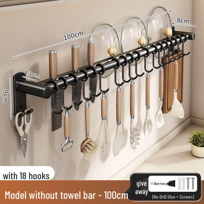 Stainless Steel Wall-Mounted Kitchen Hook & Pot Lid Rack with Knife Holder.