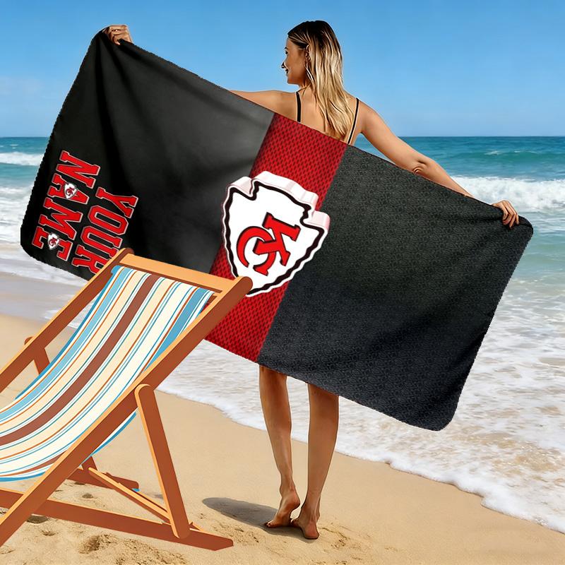 Name Custom Kansas City Chiefs Print Beach Towel, Large Soft Quick Dry Towel for Beach Camping Swimming