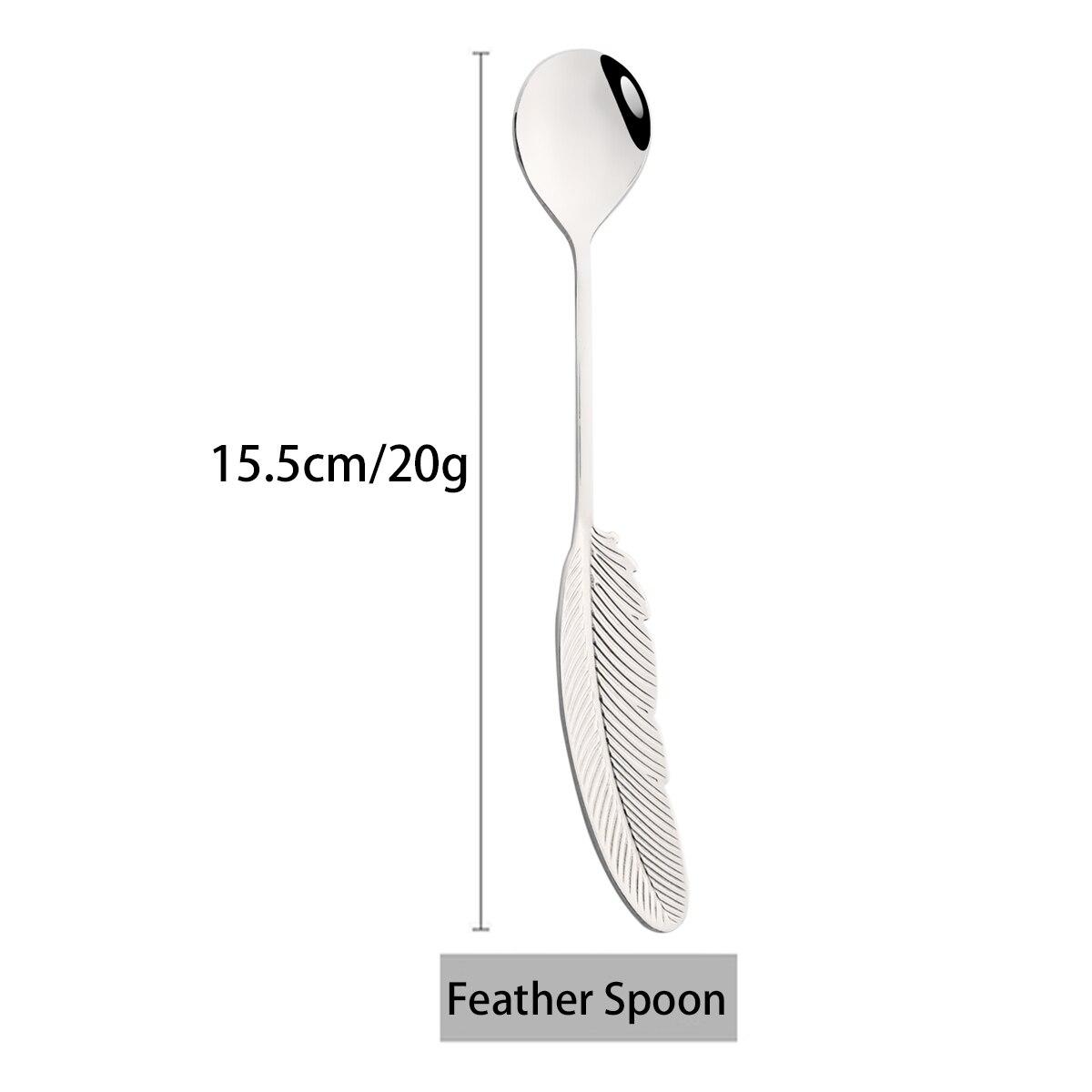 

Креативна ложка з нержавіючої сталі 304 Ложка з пером Ложка для кави, десерту, морозива, ложка для перемішування, дитяча міні-ложка, кухонне приладдя срібний
