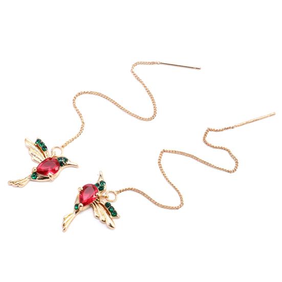 

Женщины Колибри Дизайн Горный Хрусталь Декор Уха Стад Длинные Кисточкой Висячие Серьги красный