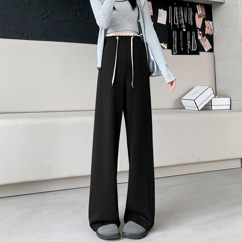 

Новые брюки для беременных с кулиской на животе, не стесняющие живот, прямые брюки, весенне-осенняя повседневная одежда, свободные брюки с широкими штанинами M чёрный