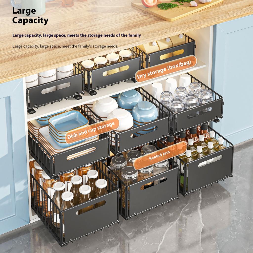 Cabinet Pull Out Organizer, Deep Cabinet Organizer and Storage Baskets for Kitchen Pantry, Bathroom, Under Sink Organizer