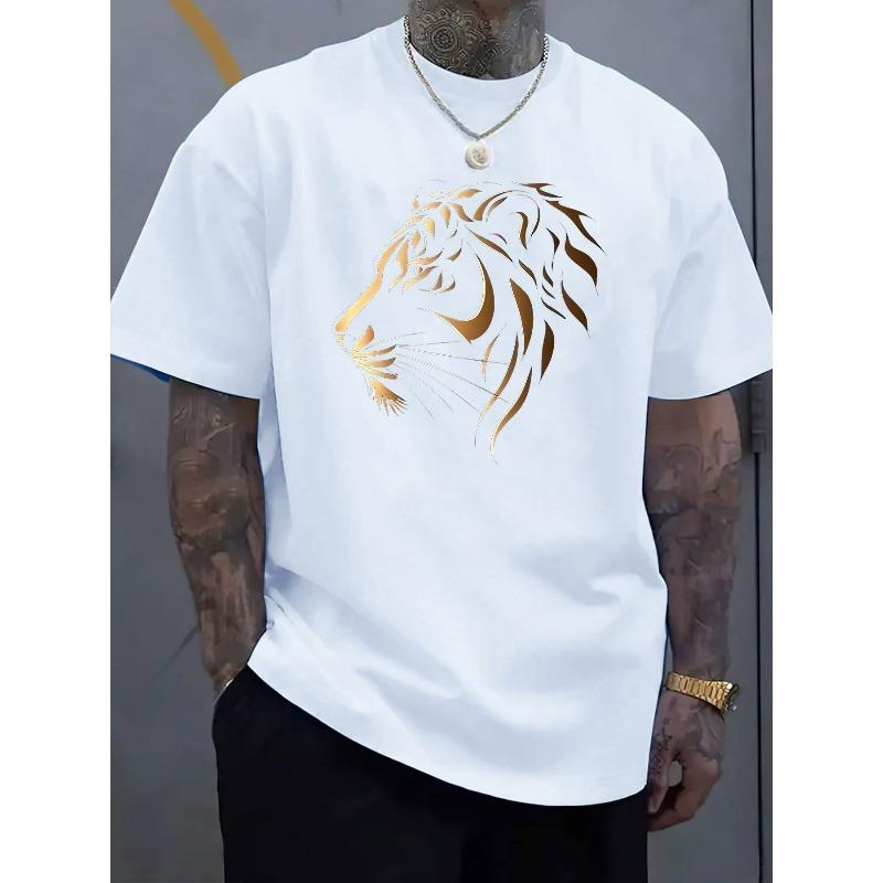 

European sizes Men S T-Shirt with Blue Lion Graphic Print - Big & Tall Casual & Workwear Short Sleeve Round Neck Tee 4XL білий