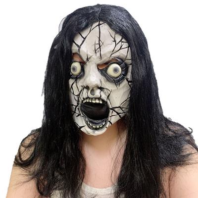 Halloweenska maska Ducha, Hororový Diabol, Strašidelný, Zábavný, Maškaráda, Vystúpenie, Latex, Čierne Vlasy, Popraskaný Duch
