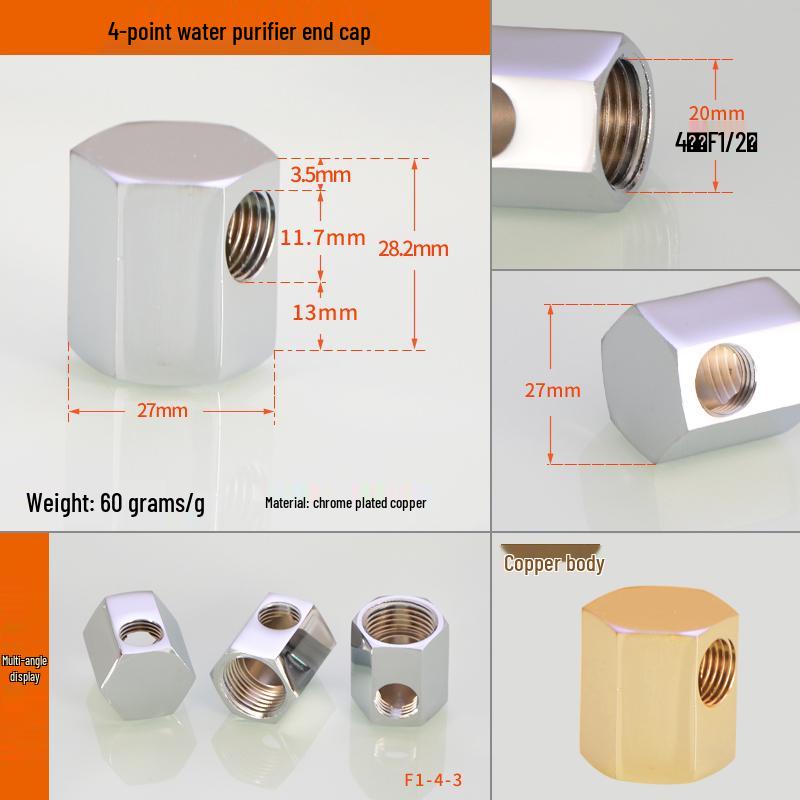 Household Water Purifier Tee Connector 4 to 2 Point Ball Valve for Filter and Dispenser