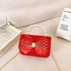 Red Adorable Pu Handbag For Kids Featuring Bow Design And Trendy Strap Chain