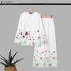 ZANZEA Women Long Sleeve Blouse and Long Pants Floral Print Casual Two Piece Sets
