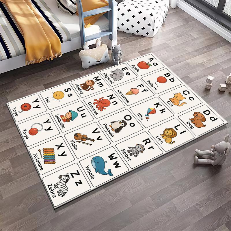 Alphabet Animals and Objects Rug Non-slip Rug Suitable for Living Room and Bedroom Sofas.