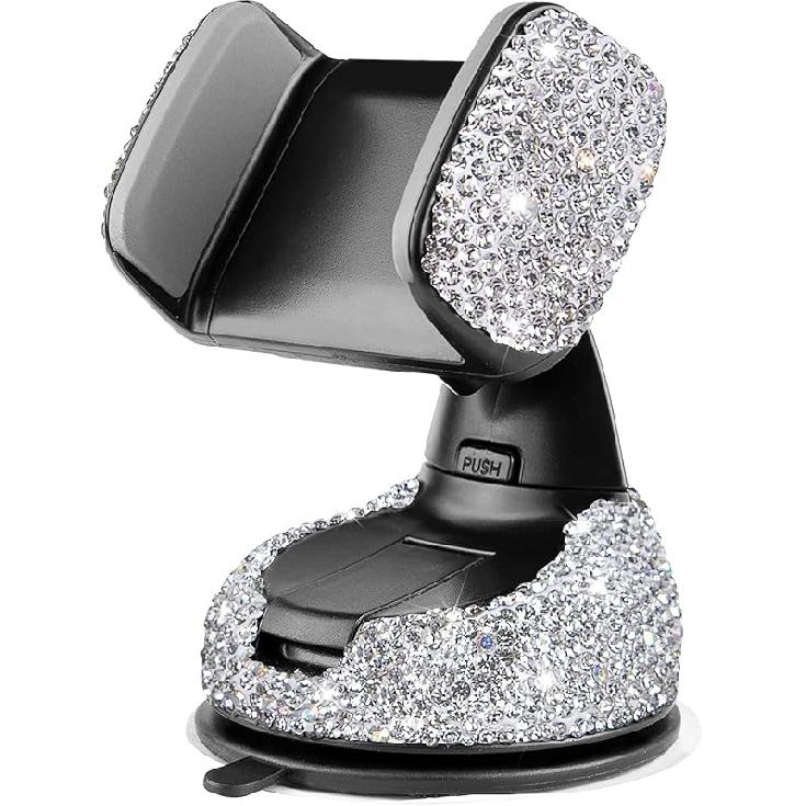 Dashboard Phone Holder Bling Phone Mount for Car,Car phone holder Mount with One More Air Vent Base,Phone Holder Car Accessories,Universal Car Phone A-Silver