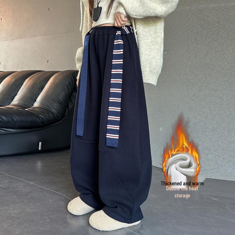 2025 Autumn/Winter Girls' Fleece-Lined Scimitar Sweatpants - Thick, Warm Sports Pants for Big Kids