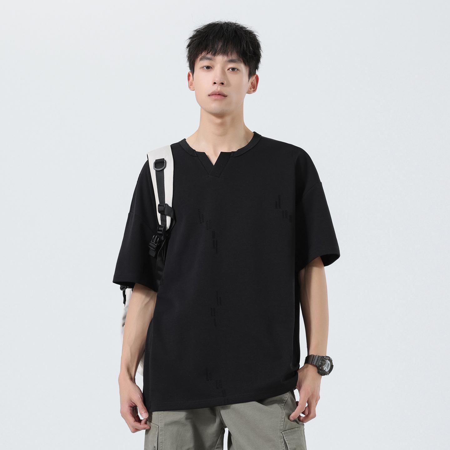 

Men s Textured V-Neck Short-Sleeve T-Shirt - Summer Trendy Ripped Style XL