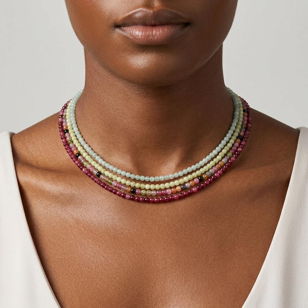 Bohemian Multi-Layer Chain Choker Multicolor Natural Stone Beaded Necklace Party Gifts Summer Beach Jewelry for Vacation & Daily