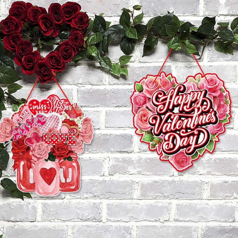 New Valentine's Day Door Hanger Banner Garland Heart Love Faceless Doll Pendants Window Ceiling Hanging Wedding Party Home Decor