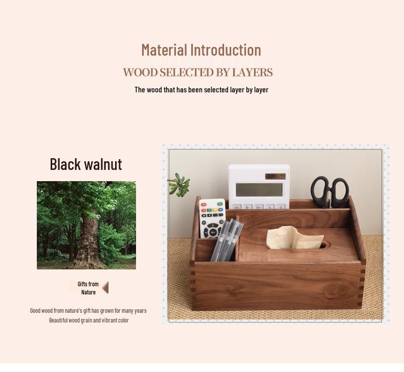 Black Walnut Tissue Box - Living Room Coffee Table Napkin Holder
