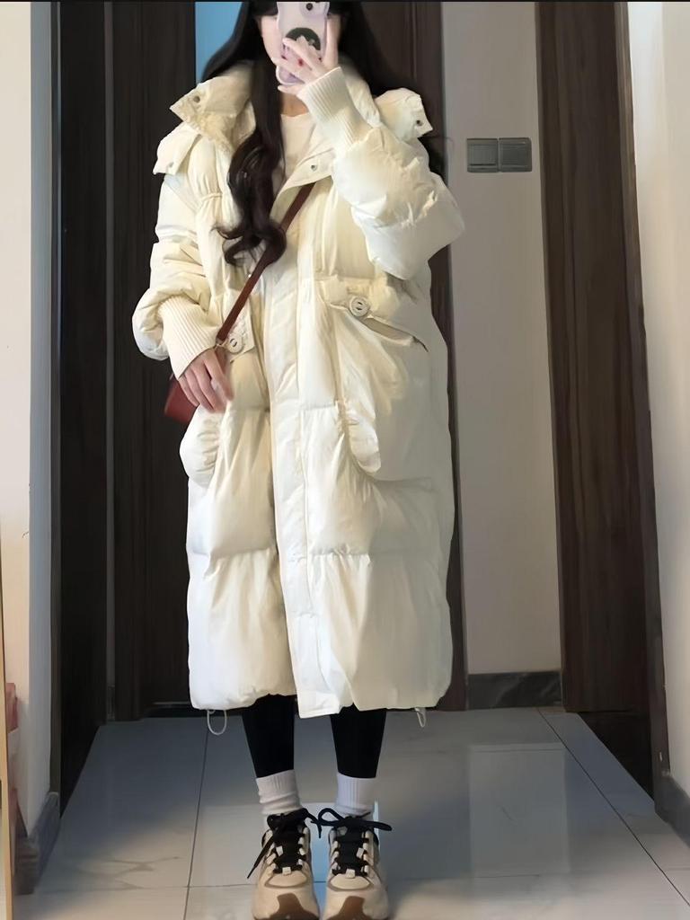 Women's 2025 Winter Hooded Mid-Length Korean Style Down Jacket: Loose, Thick, Warm & Slimming
