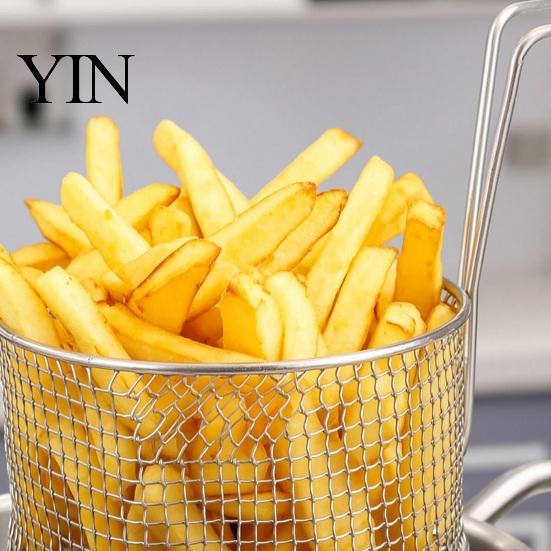Portable Deep Frying Basket Stainless Steel Basket, with Handle, Heat Resistant Mesh Strainer, Durable Compact Folding Fryer Multi Use Tool,