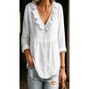 Solid Color Ruffled Long Sleeve V Neck Casual Womens Blouse
