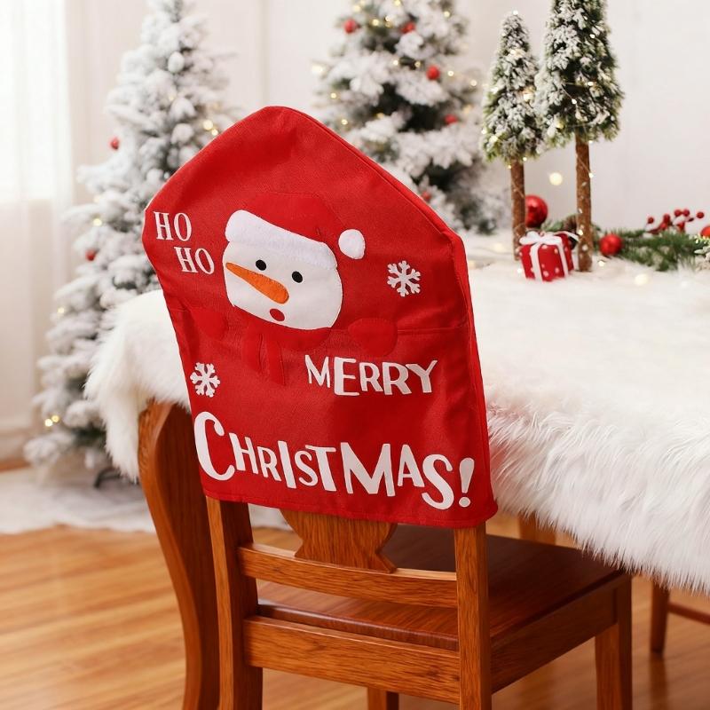 Santa Figure Fabric Chair Cover Smooth Universals Size for Dining Living Room Christmas Decoration