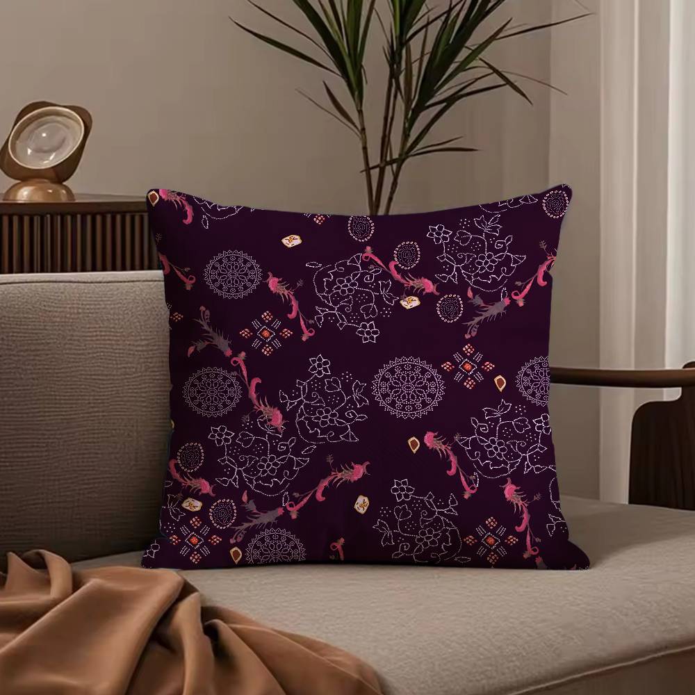 Art Sari Fabric Pillow Case Anti-dustmite Pillowcase Invisible zipper silky short plush Sofa cushion cover