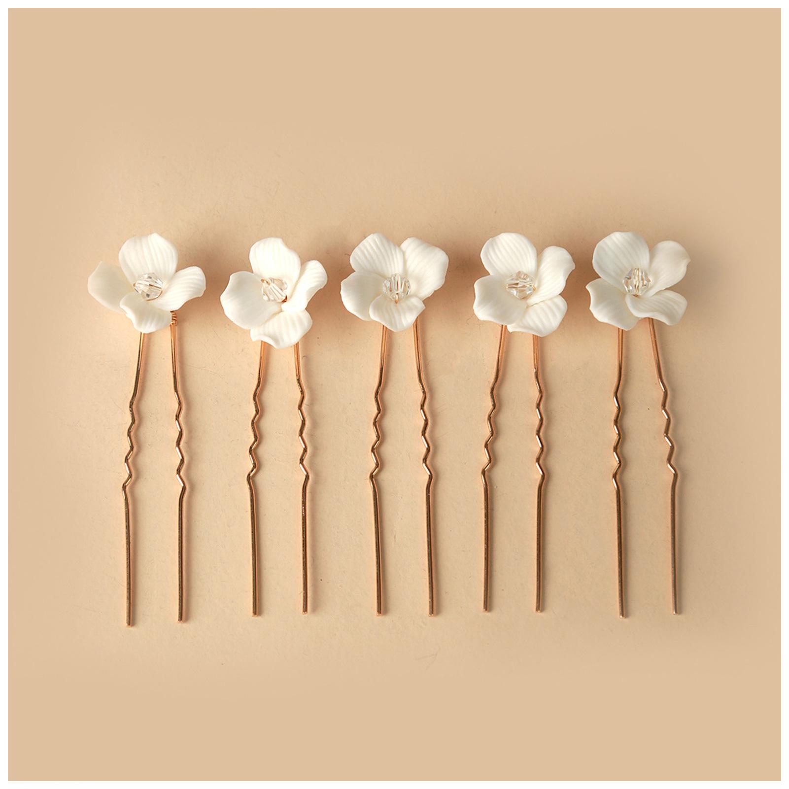 

3/5pcs U Shaped Hair Sticks Hair Forks Set Ceramic Flowers Hair Accessory Party Hair Pins for Bride Bridesmaids Flower Girls