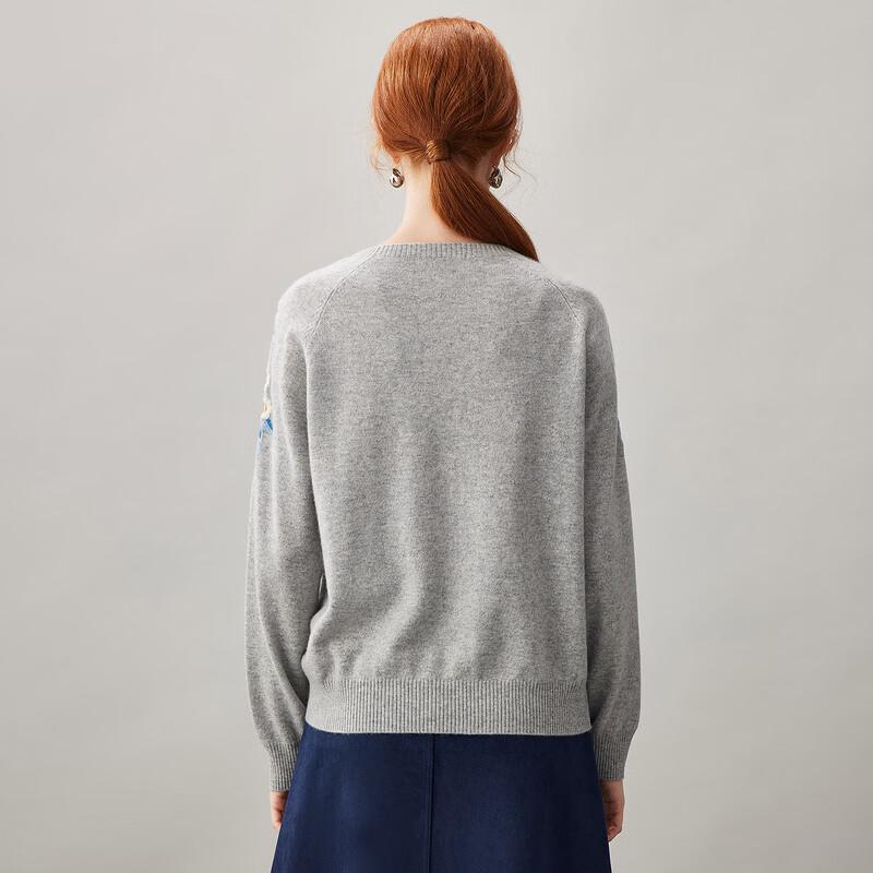 Kemengboka Women's Embroidered Cashmere Crewneck Sweater
