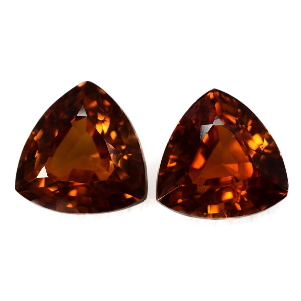 16 Ct Golden Shiny pair NATURAL Orange SAPPHIRE Trillion Cut CERTIFIED Gemstone
