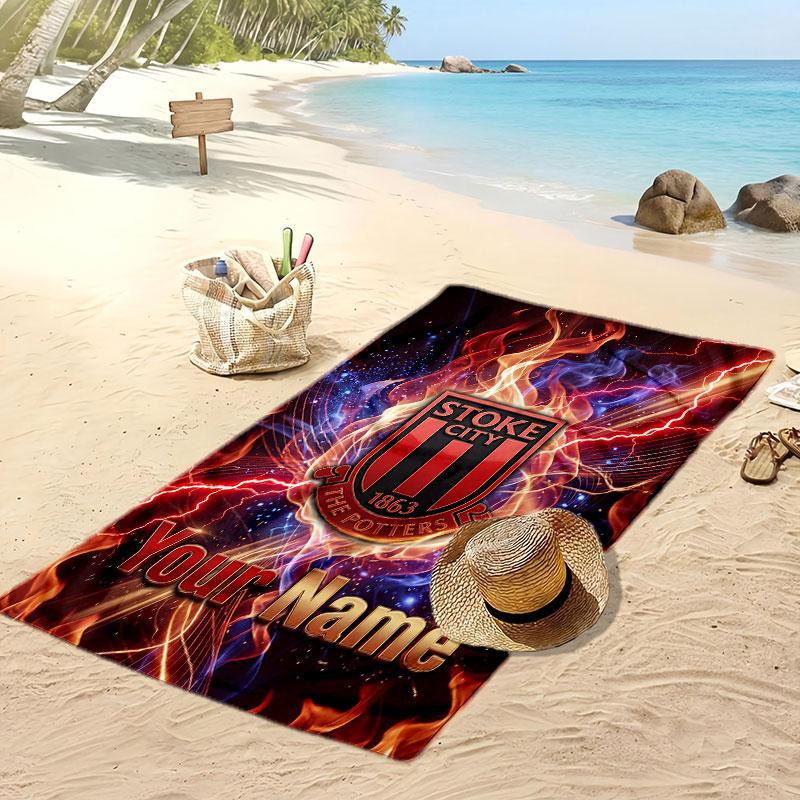 Stoke City FC Personalisiertes Bedrucktes Strandtuch Fußballlogo Unterstützung Benutzerdefinierter Name Text Absorptionsfähiges Handtuch für Sport Reisen Besonderes Geschenk