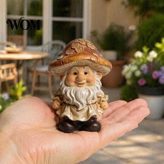 Hand Painted Forest Yard Art Mushroom Cap Gnome Statue, Resin Garden Figurine, Retro Decorative Lawn Dwarf for Cute Sculpture Patio Indoor Table