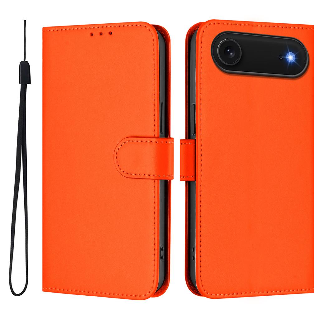 For iPhone 17 Air Case Solid Color Wallet Leather Phone Cover with Strap